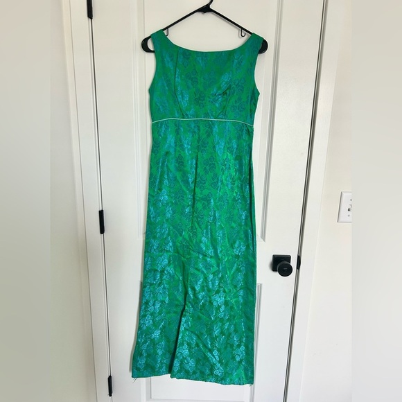 Vintage Kay Selig Elegant Printed Green Sleeveless Dress - Picture 1 of 5